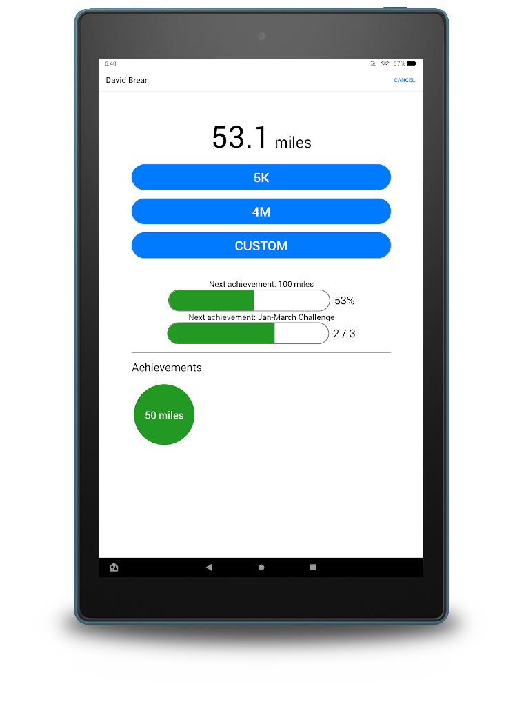 An Amazon fire tablet with app Runclub.beer installed